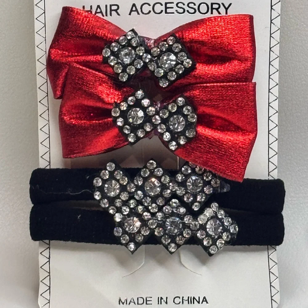 Pink and Black Hair Accessories with Elegant Rhinestone Embellishments